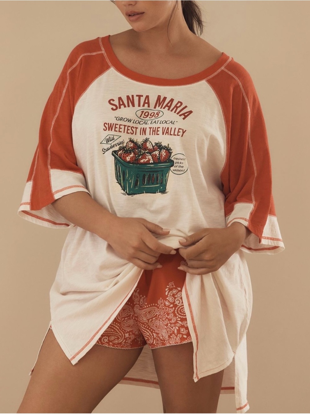 Oversized Strawberry Graphic Sleep T-Shirt by Anthropologie | XL | GUC